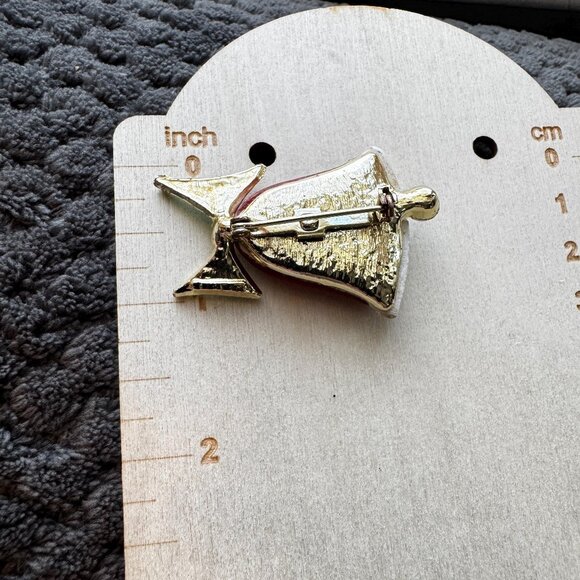 Red Enamel Christmas Bell Pin – Festive Holiday Brooch 2” - Picture 5 of 5